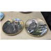 Image 5 : Framed Cross-Stitch Rose Needlework, Owl Collector Plates, and Souvenir Plates