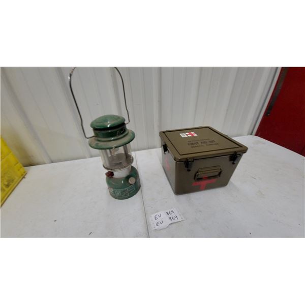 Coleman 321c Mantle Liquid Fuel Lantern and US Military First Aid Kit Box Modern