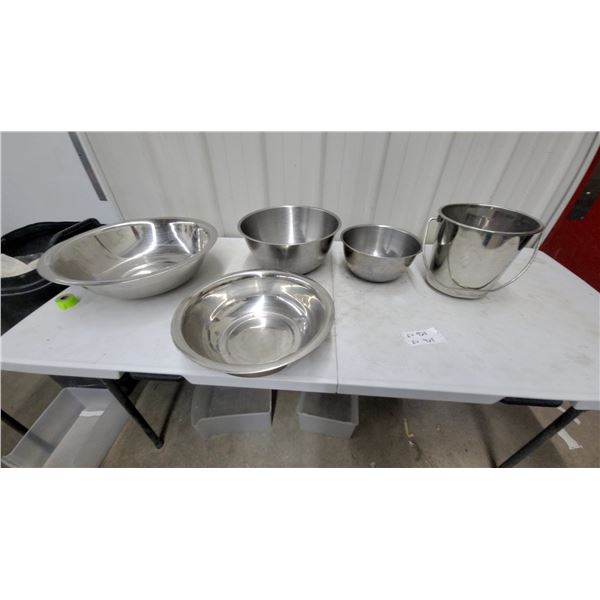 Stainless Steel Mixing Bowls, Prep Bowls, and Bucket with Wire Handle, Five Pieces