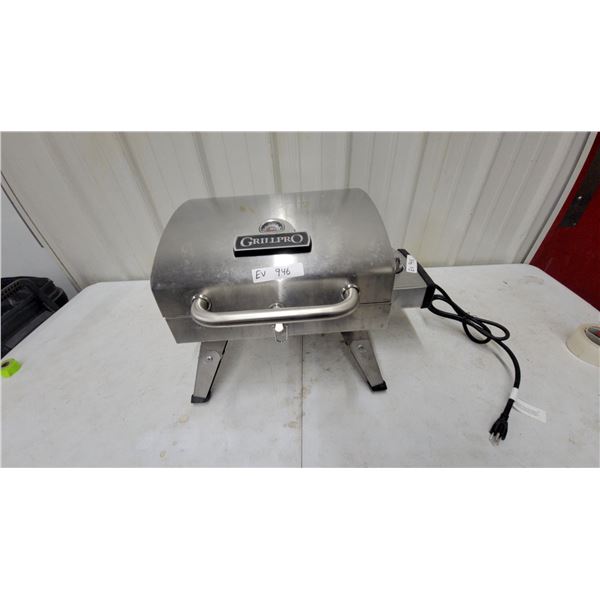 GrillPro Stainless Steel Portable Electric Grill with Folding Legs and Thermometer