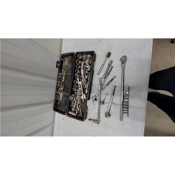 Socket Set with Ratchets, Extensions, Universal Joints, Socket Rails, Case, and More