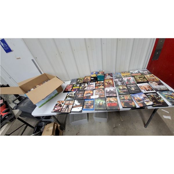 Collection of 90 plus DVDsDiscs Including Action, Drama, and War Films and Few Blue Ray and VHS