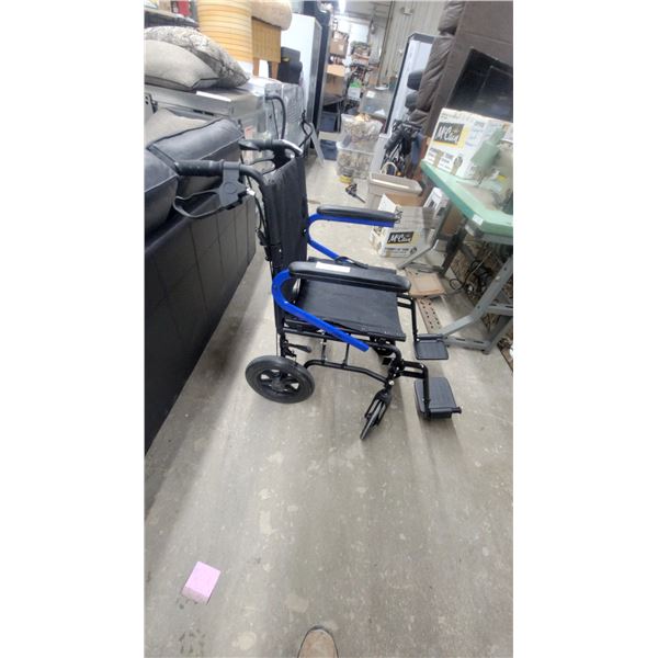 Drive Medical Piggyback Transport Chair, Black Fabric Seat with Blue Frame Accents