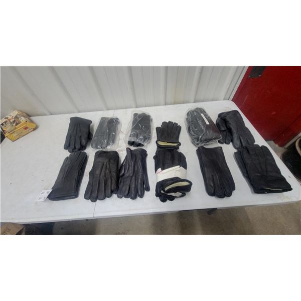 Collection of 16 pairBlack Leather Gloves, Various Styles, Some in Original Packaging