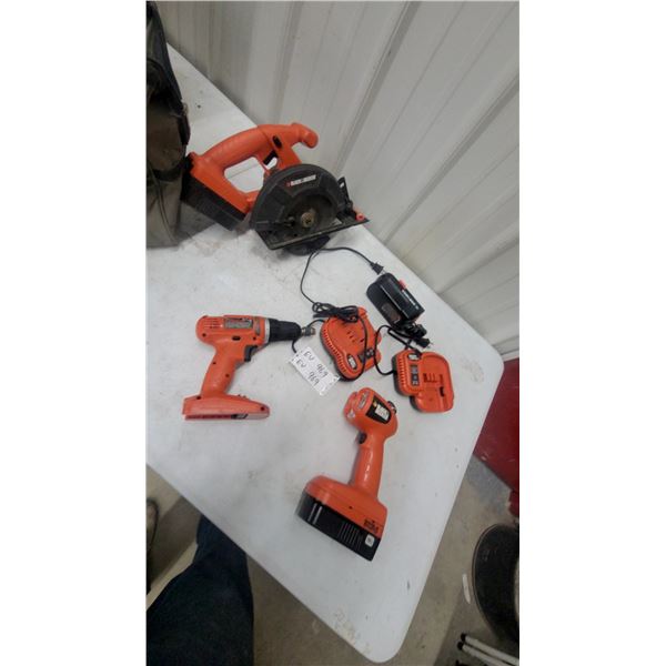 Black+Decker 18-Volt Cordless Drill, Circular Saw, Flashlight, Chargers, and Batteries