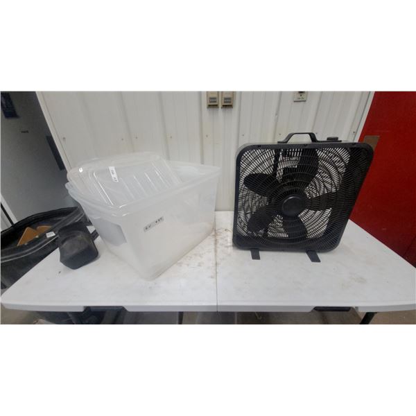 Black Box Fan and 2x Clear Plastic Storage Bins with Lids