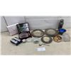 Image 1 : Mikasa Crystal Ashtray and Bottle Stopper Set, Silver-Plated Trays, Shaker, Napkin Rings
