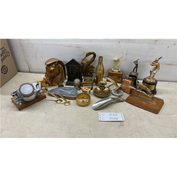Victaulic Champion 1990 Award, Brass Horse Bookend, Baseball Trophies, and More
