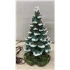 Image 2 : Vintage-Style Green Ceramic Light-Up Christmas Tree with Snow Detailing and Pedestal Base
