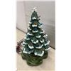 Image 3 : Vintage-Style Green Ceramic Light-Up Christmas Tree with Snow Detailing and Pedestal Base