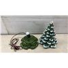 Image 4 : Vintage-Style Green Ceramic Light-Up Christmas Tree with Snow Detailing and Pedestal Base