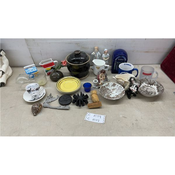 Goebel-Style Figurines, Tetley Tea Container, Yamaha Mug, Transferware Bowls, and More