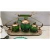 Image 3 : Pierrot Clown Ceramic Figurine, Green Glass Condiment Set, Oil Lamp, and More