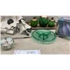 Image 4 : Pierrot Clown Ceramic Figurine, Green Glass Condiment Set, Oil Lamp, and More