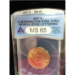 2007 Washington Dollar Missing Edge Lettering