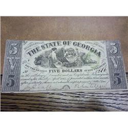 1864 State Of Georgia Five Dollar Note
