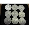 Image 2 : 9 Assorted Silver Washington Quarters