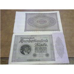 20-1923 German 100,000 Mark Inflation Notes