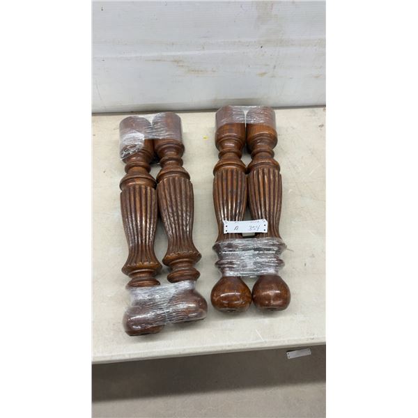4 Turned Wood Furniture Legs with Fluted Details and Bun Feet