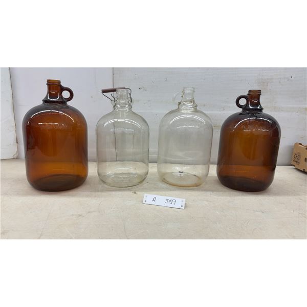 Vintage Glass Amber and Clear Finger Jugs, Set of Four