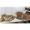 Image 1 : 2 Vintage Bushel Baskets, 2 Lengths Heavy Rope, Pipe Wrench, Mattco Easy Score 17" Tile Cutter