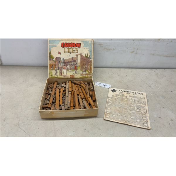 Vintage Canadian Logs Wooden Construction Toy Set with Design Book