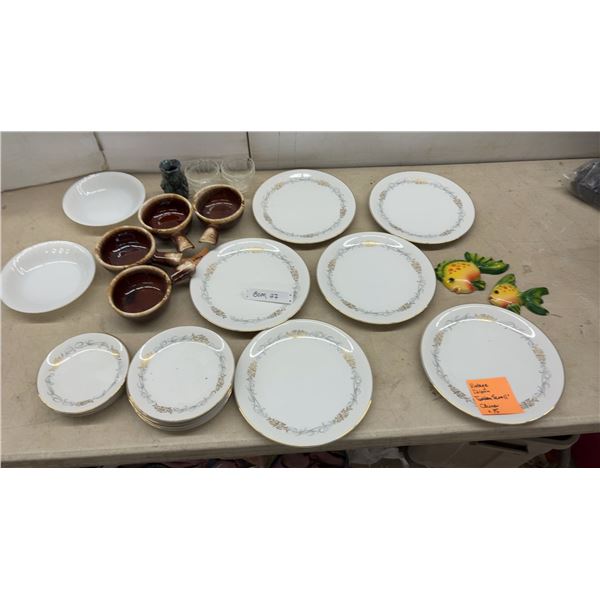 Anchor Hocking Fire-King Milk Glass Bowls, McCoy Handled Soup Bowls, 15 Pcs Vintage Dolphin Golden