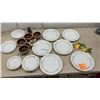 Image 1 : Anchor Hocking Fire-King Milk Glass Bowls, McCoy Handled Soup Bowls, 15 Pcs Vintage Dolphin Golden