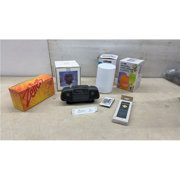 Suntone RR2500 AM/FM Portable Mini Boom Box Radio, LED Projector Light, 2 Ambiance Lights with