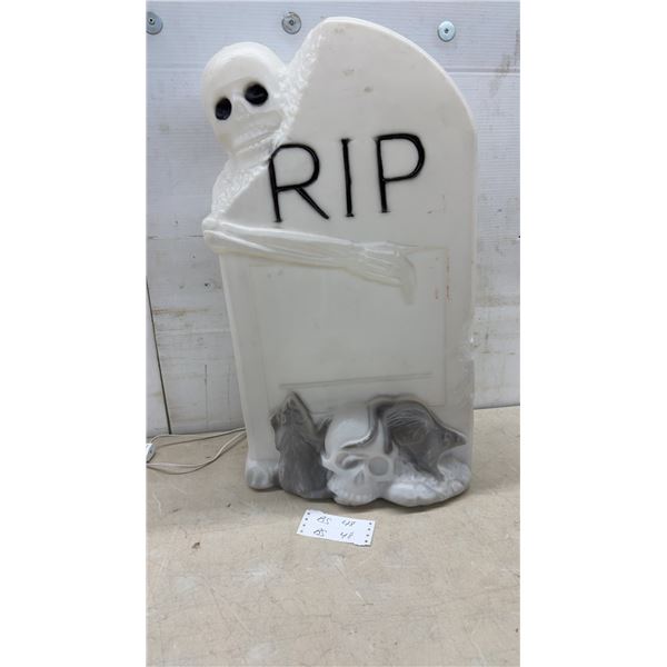 Blow Mold RIP Tombstone with Skeleton Halloween Lighted Yard Decoration, 27" Tall