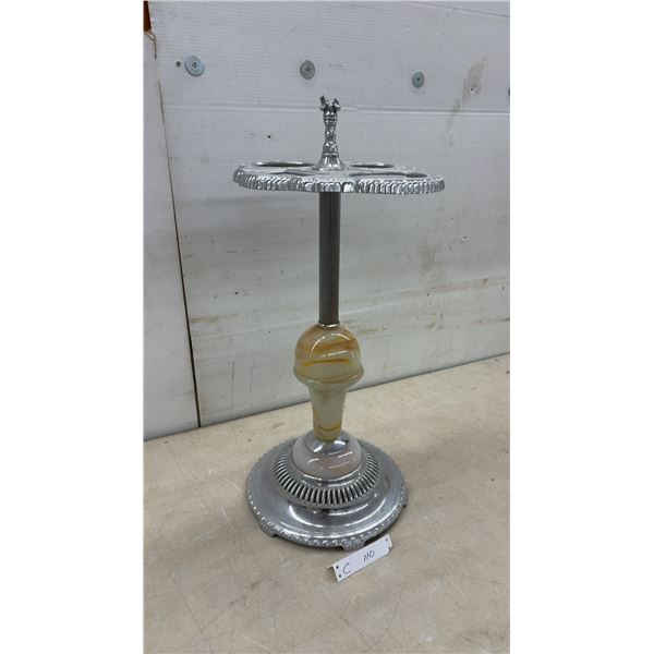 Art Deco Chrome and Slag Glass Smoking Stand with Scottie Dog Finial, Missing Ashtrays
