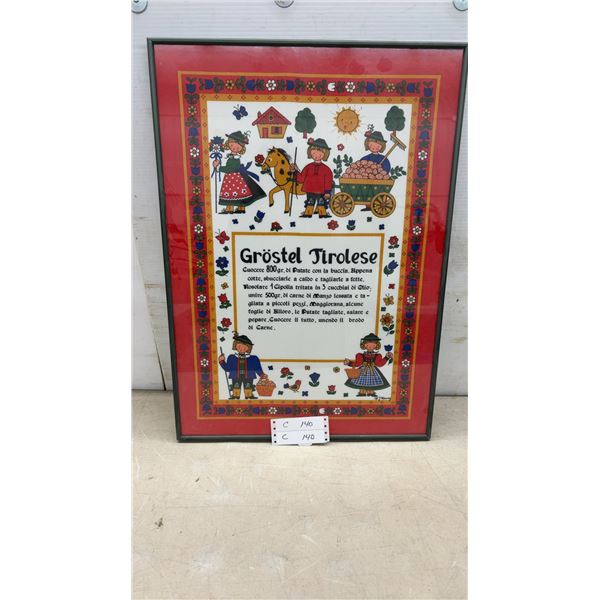 Framed Gröstel Tirolese Italian Recipe Folk Art Print by J. Maring, 26 x 19"