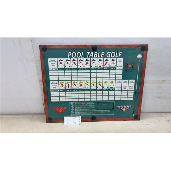 Pool Table Golf 3 in 1 Scorekeeper and Rule Board, 19 x 24""
