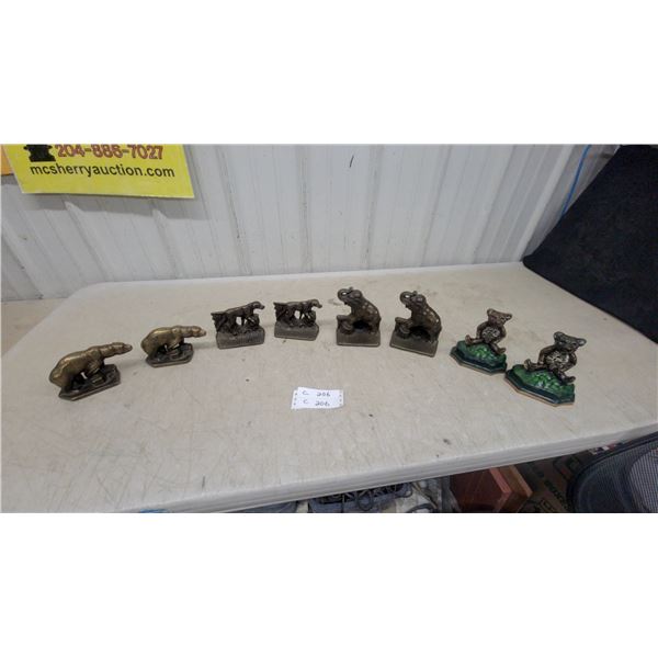 Collection of Cast or Brass Metal Animal Bookends Including Bears, Elephants, and Dogs