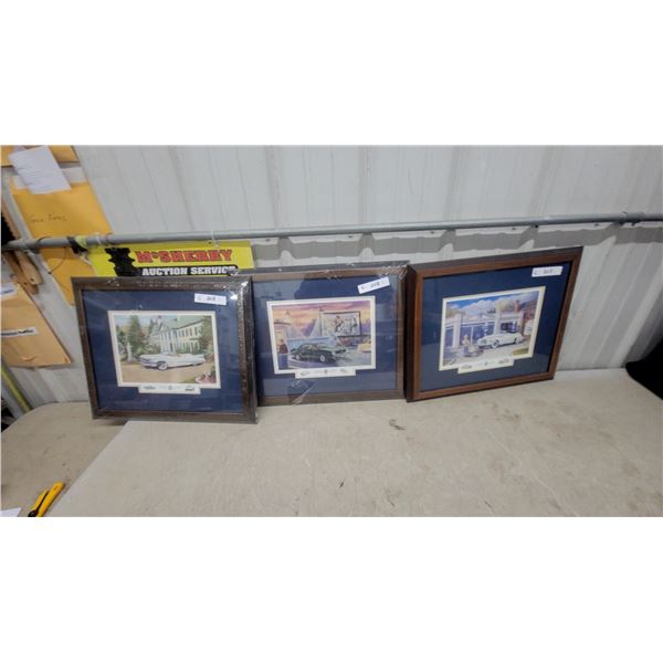 Three Framed Limited Edition Classic Car Art Prints 17 x 21"