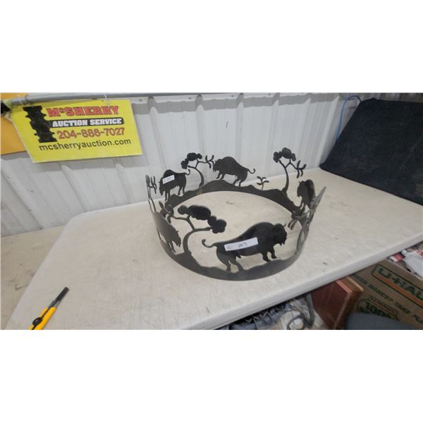 Metal Fire Pit Ring with Laser-Cut Wildlife Silhouette Scene, Bison Diameter 24"
