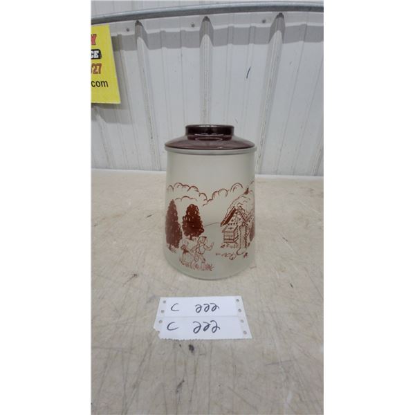 Hazel Atlas Picker Pattern Frosted Glass Cookie Jar with Brown Glass Lid Vintage