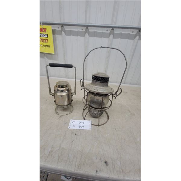 Vintage Railroad Kerosene Lantern with Wire Cage and Stainless Steel Carrier 2x