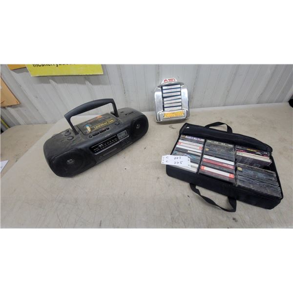 Sony CFD-10 CD Radio Cassette-Corder Boombox with CD Case and Cassette Tapes
