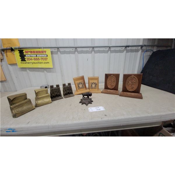 University of Manitoba Commemorative Bookends and Others 4 Sets and Cast Buffalo Ashtray
