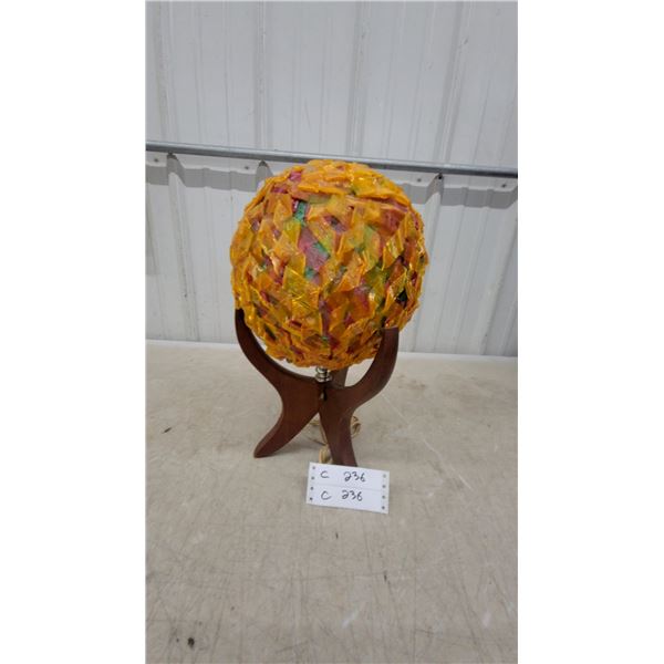 Mid-Century Modern Popcorn Table Lamp with Sculptural Wood Tripod Base Working