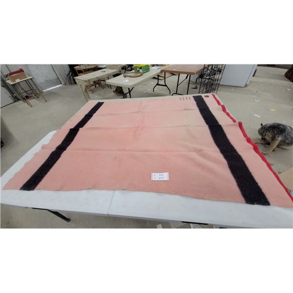 Witney Point Four-Point Wool Blanket, Pink with Black Stripes and Red Binding