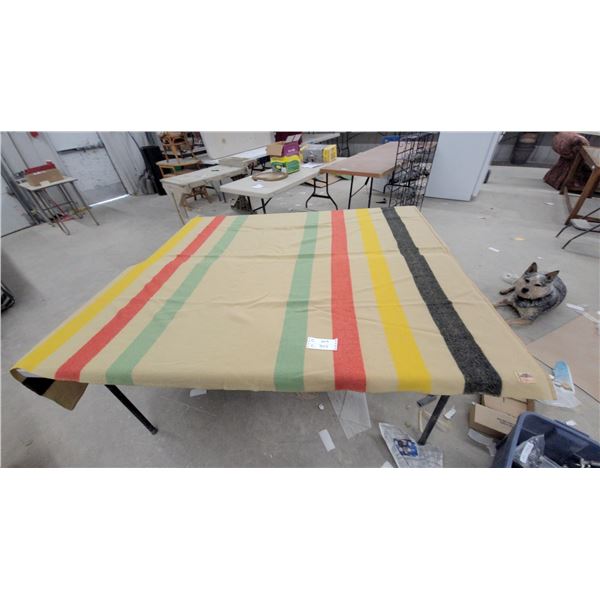 Highlander Pure Wool Striped Blanket in Beige with Yellow, Red, Green, and Black