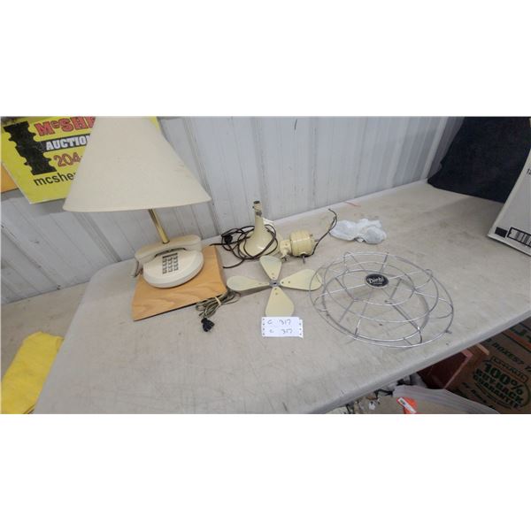 Diehl Junior Vintage Fan Disassembled with MTS Telephone Lamp on Wooden Base and More