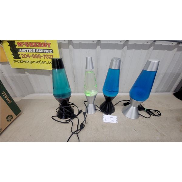 Lava Lamps, Assorted Colors with Silver and Black Bases, Set of Four