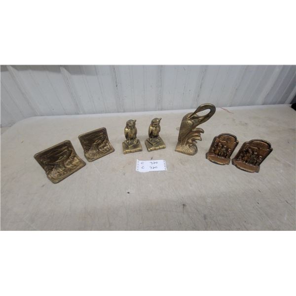 Brass Bookends Owl Motifs, Swan Figurine,and More