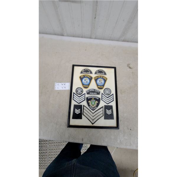 Framed St. Vital and Winnipeg Police Patch Collection with Rank Insignia