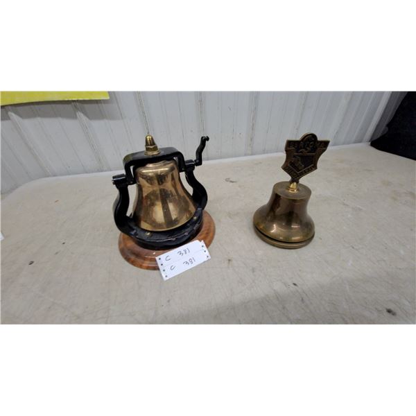 Lever-Operated Brass Bell on Wood Base and Sertoma International Brass Bell