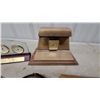 Image 2 : Brass Desk Compass, Barometer, 2003 Weather Station Clock, Desk Clock, and More