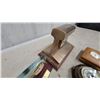 Image 3 : Brass Desk Compass, Barometer, 2003 Weather Station Clock, Desk Clock, and More